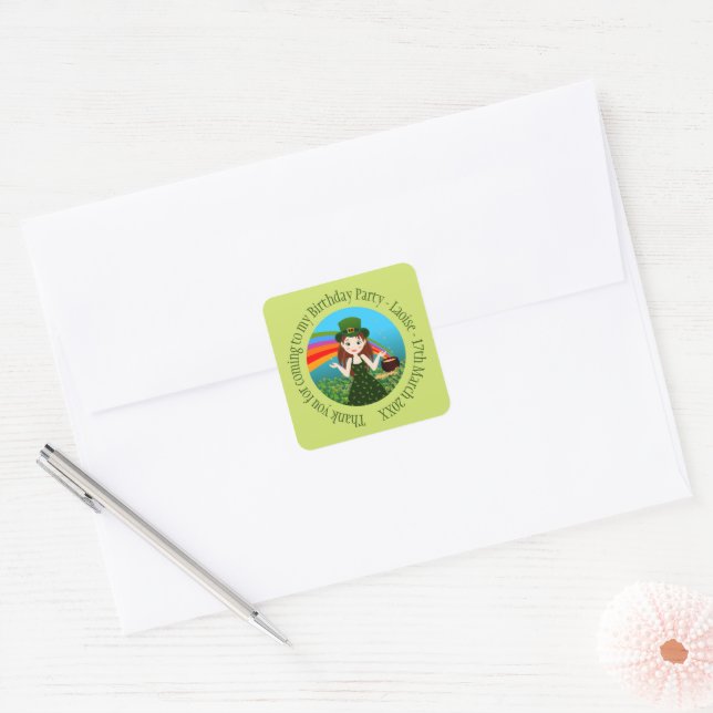 Adesivo Quadrado Aniversário de Saint Patrick Obrigado (Envelope)