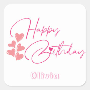 Adesivo Quadrado Aniversário de um ano rosa