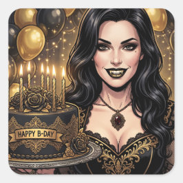 Adesivo Quadrado Aniversário de Vampiro Gótico | Fantasia Sombria E