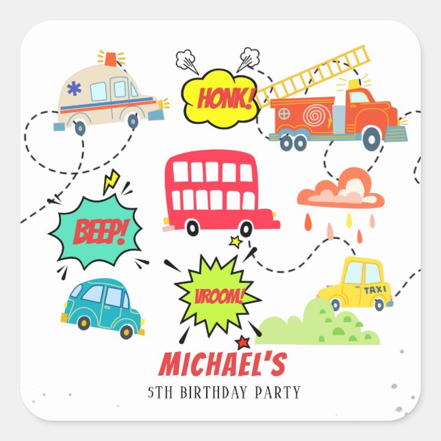 Adesivo Quadrado Aniversário de veículos felizes do quarto de hones (Frente)