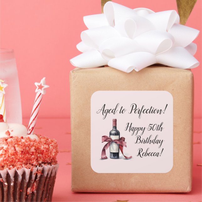 Adesivo Quadrado Aniversário de Vinho Personalizável Envelhecido (Festa)