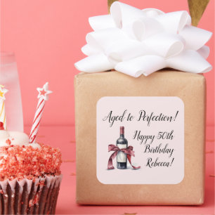 Adesivo Quadrado Aniversário de Vinho Personalizável Envelhecido