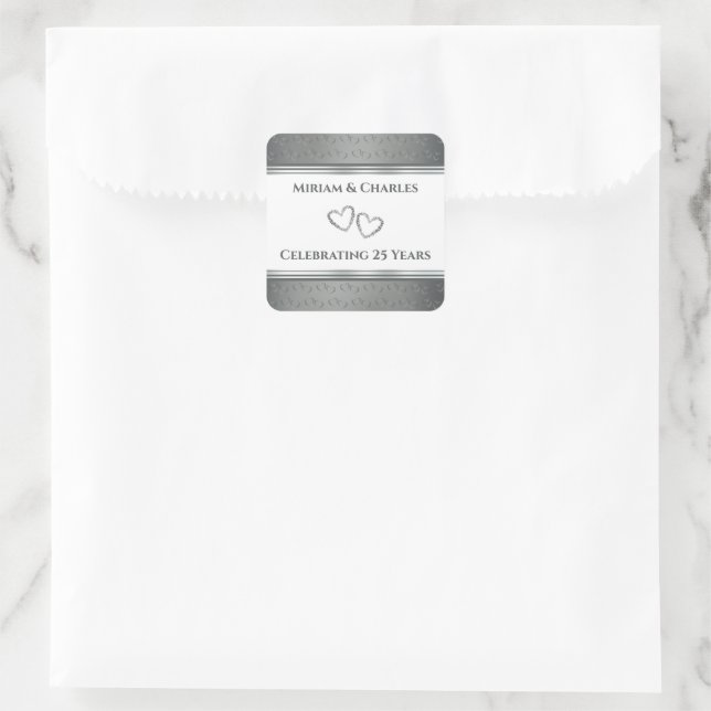 Adesivo Quadrado Aniversário do 25 Elegante do Rico Elegante (Bolsa)