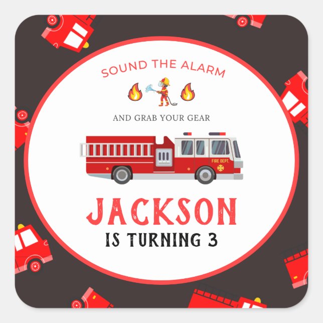 Adesivo Quadrado Aniversário do caminhão de bombeiro (Frente)