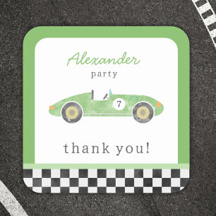 Adesivo Quadrado Aniversário do carro de corrida verde