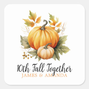 Adesivo Quadrado Aniversário do Casal Laranja e Branco de Queda