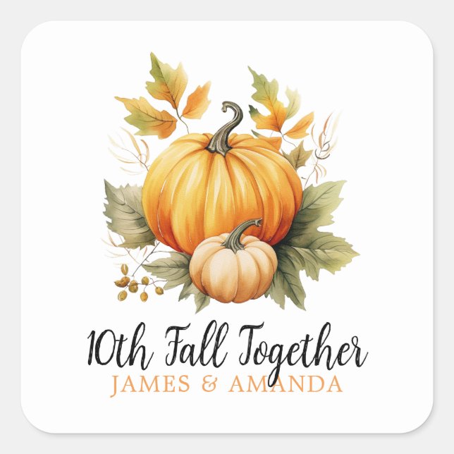 Adesivo Quadrado Aniversário do Casal Laranja e Branco de Queda (Frente)