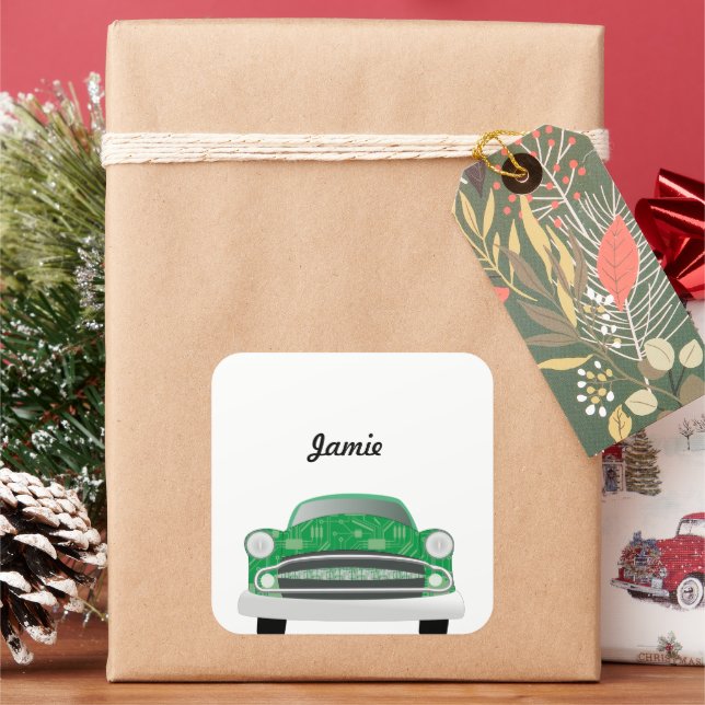 Adesivo Quadrado Aniversário do Garoto Retro Verde (Feriado)