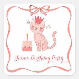 Adesivo Quadrado Aniversário do Gatinho bonito