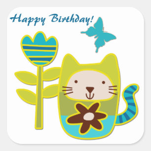 Adesivo Quadrado Aniversário do gato do gatinho