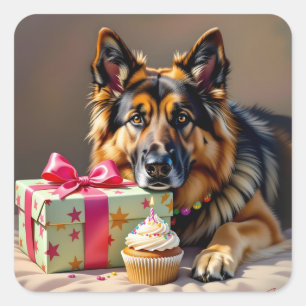 Adesivo Quadrado Aniversário do german shepherd