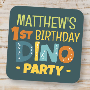 Adesivo Quadrado Aniversário do Modern Cute Dino Dinosaur Kid Obrig