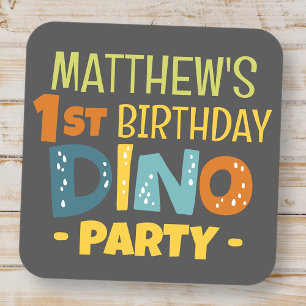 Adesivo Quadrado Aniversário do Modern Cute Dino Dinosaur Kid Obrig