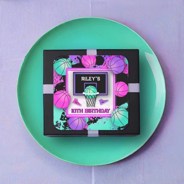 Adesivo Quadrado Aniversário do Neon Basball Sneakers e Paint Splat (Criador carregado)