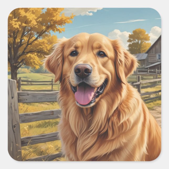 Adesivo Quadrado Aniversário do ouro Retriever (Frente)