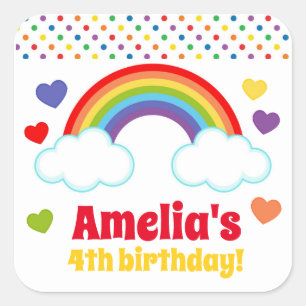 Adesivo Quadrado Aniversário do Rainbows Hearts and Dots Girls