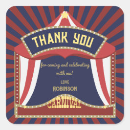 Adesivo Quadrado Aniversário do Retro Carnaval Azul e Vermelho