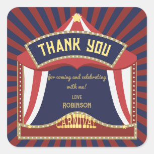 Adesivo Quadrado Aniversário do Retro Carnaval Azul e Vermelho