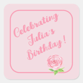 Adesivo Quadrado ANIVERSÁRIO DO Rosa de Aquarela pintado manualment