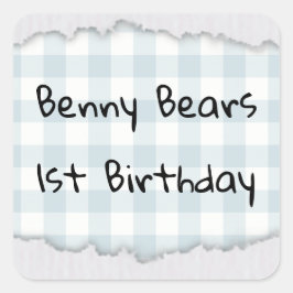 Adesivo Quadrado Aniversário do ursinho de pelúcia esconde-esconde