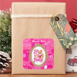 Adesivo Quadrado Aniversário do Vamos de Bonecas Retro Rosa Girly