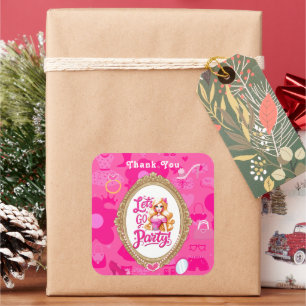 Adesivo Quadrado Aniversário do Vamos de Bonecas Retro Rosa Girly