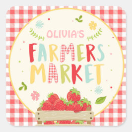 Adesivo Quadrado Aniversário dos agricultores Morangos Favorecem Ba