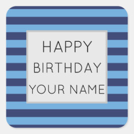 Adesivo Quadrado Aniversário Feliz Azul E Azul Claro