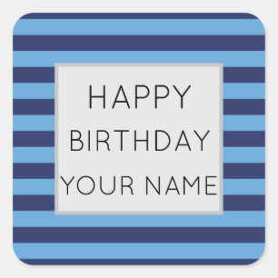 Adesivo Quadrado Aniversário Feliz Azul E Azul Claro