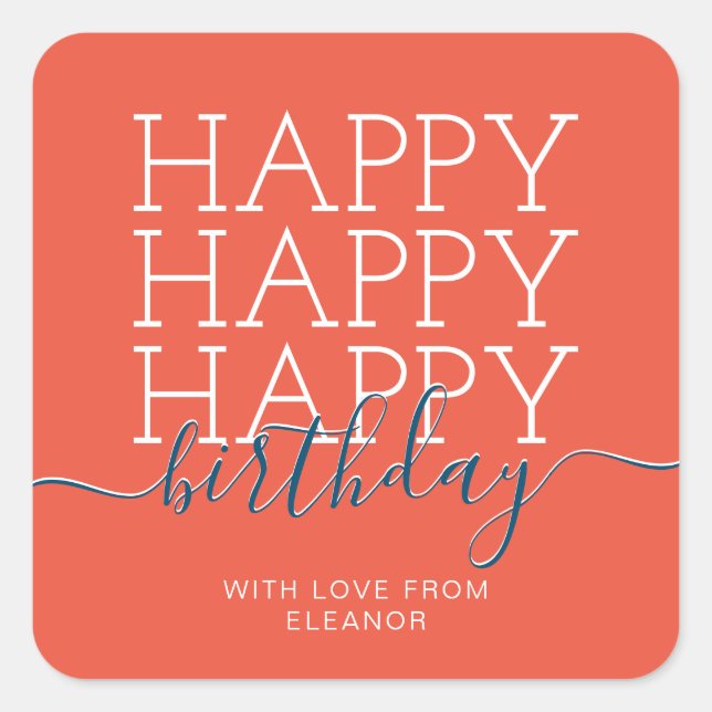 Adesivo Quadrado Aniversário feliz da laranja moderna (Frente)