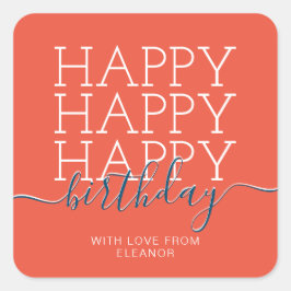 Adesivo Quadrado Aniversário feliz da laranja moderna