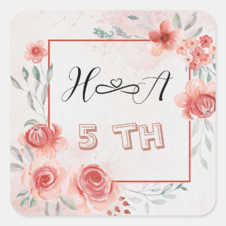 Adesivo Quadrado Aniversário Floral de Primavera | Casamento Modern