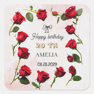 Adesivo Quadrado Aniversário Floral Moderno | Desenho de Flor Elega