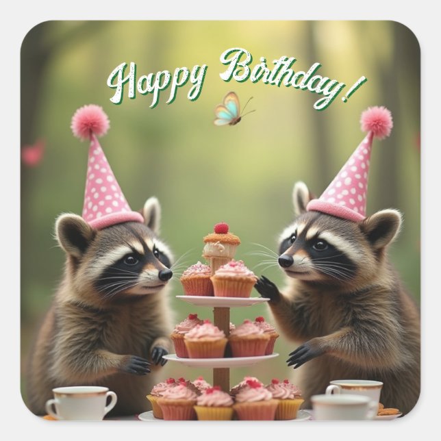 Adesivo Quadrado Aniversário mascarado e feliz! (Frente)