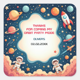 Adesivo Quadrado Aniversário Obrigado Cartaz do Astronauta do Space