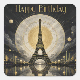 Adesivo Quadrado Aniversário Paris Torre Eiffel Dourado Deco