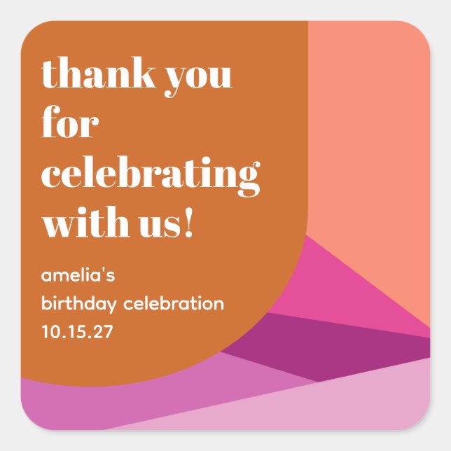 Adesivo Quadrado Aniversário Personalizado Da Arte Roxa Moderna Obr (Frente)