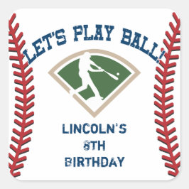 Adesivo Quadrado Aniversário Personalizado do Baseball