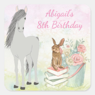 Adesivo Quadrado Aniversário personalizado do cavalo, do coelho e
