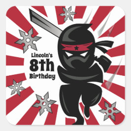 Adesivo Quadrado Aniversário personalizado do guerreiro Ninja Samur