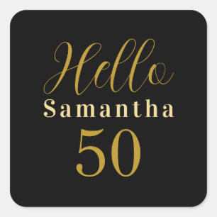 Adesivo Quadrado Aniversário Personalizado Preto Dourado 50 Anos