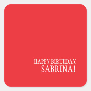 Adesivo Quadrado Aniversário Seu Nome Minimalista Moderno Vermelho