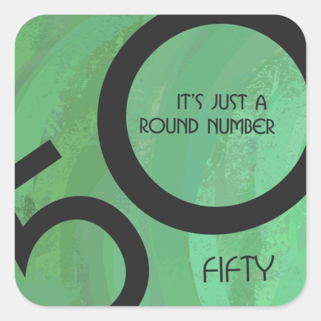 Adesivo Quadrado Aniversário Verde de 50 Décadas (Frente)