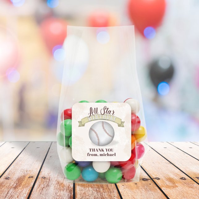 Adesivo Quadrado Aniversário Vintage Baseball All Star Obrigado (Criador carregado)