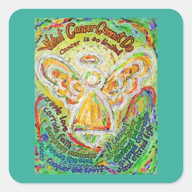 Adesivo Quadrado Anjo Arco-Íris Que Cancer Não Consegue Fazer Pinhe (Frente)