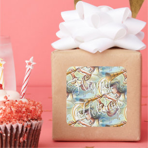 Adesivo Quadrado Anjo Colorido De Pastel Com Trompete