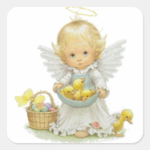 Adesivo Quadrado Anjo de Páscoa e Ducklings