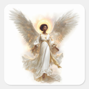 Adesivo Quadrado Anjo Dourado Asas Negras Halo Céu Memorial