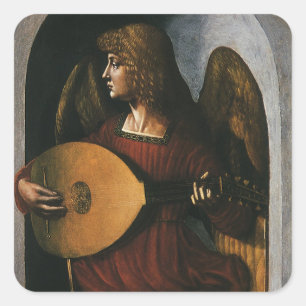 Adesivo Quadrado Anjo em Vermelho com Alaúde de Leonardo da Vinci