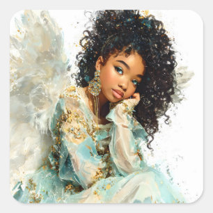 Adesivo Quadrado Anjo Negro Garota Afro-Americana Símbolo Angelical